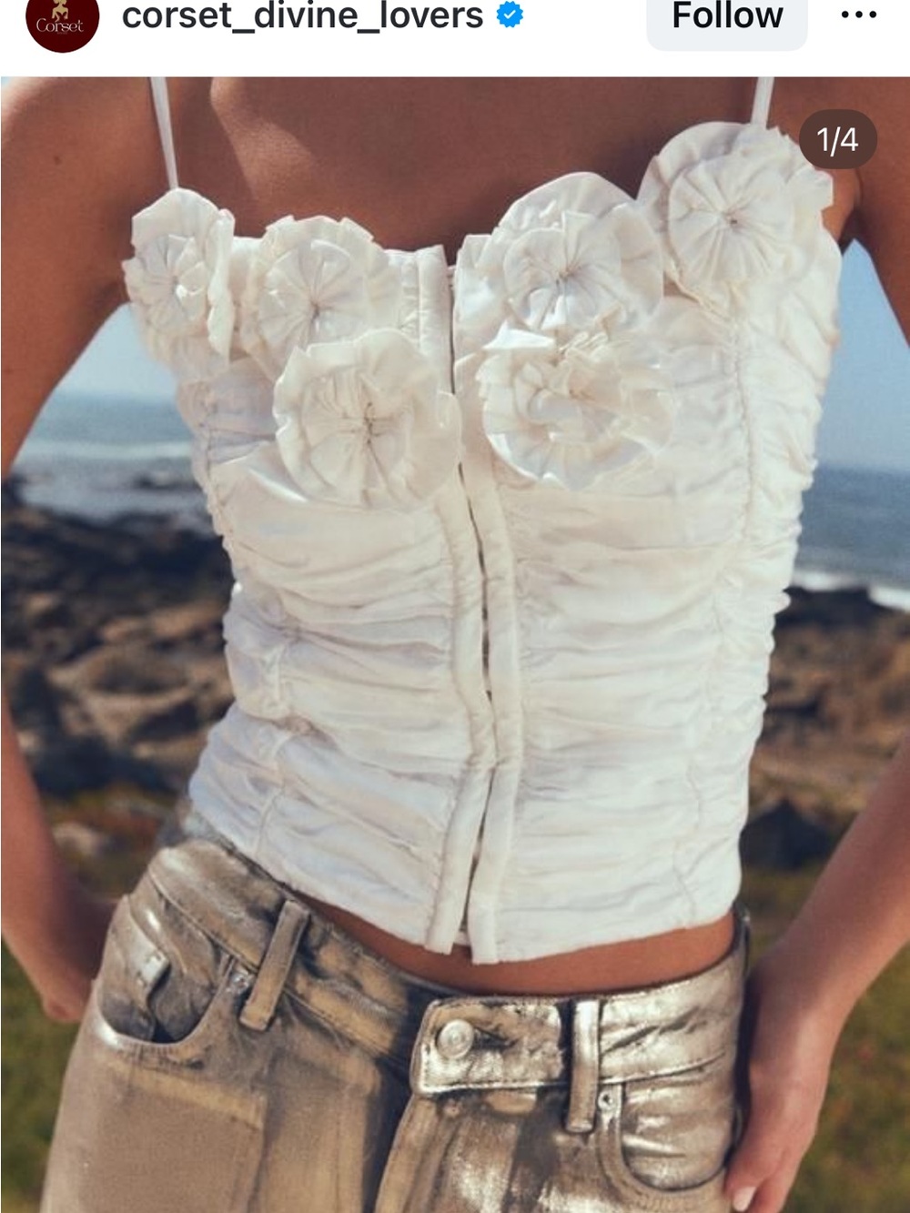 Zara White Floral Appliqué Satin Corset Top - Picture 2 of 2